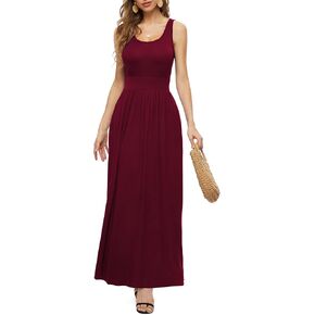 فساتين LILBETTER النسائية الطويلة بدون أكمام بخصر إمبراطوري وفساتين طويلة كاجوال مع جيوب in Kuwait