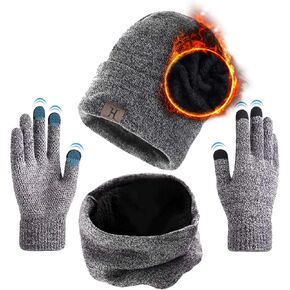 Winter Beanie Hats Scarf Touchscreen Gloves Set for Men Women Thick Beanies Skull Cap Neck Warmer with Warm Knit Fleece Lined
