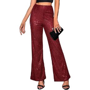 Women’s Sequin High Waisted Rave Mesh Sheer Flared Bell Bottom Pants Clubwear for Festival Dance