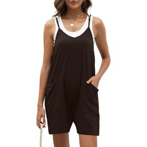 Nfsion Women's Casual Sleeveless Rompers Loose Spaghetti Strap Shorts Jumpsuit with Pockets in Kuwait