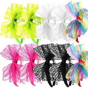 AlamnoFu 80's Lace Headband White Black 80s Theme Party Neon Lace Headband 1980 Theme Party Costume Halloween Hair Accessories in Saudi Arabia