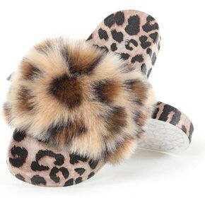 Women's Furry Slides Faux Fur Slides Fuzzy Slippers Fluffy Sandals Outdoor Indoor