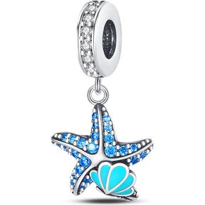 NUJIFFY 925 Sterling Silver Charms Bead for Bracelets & Necklaces,Star Moon Solar Charm Bracelets,Ocean Starfish Shells Turtle Crab Bracelet Beads,Starry Sea Style Jewelry for Women Girls