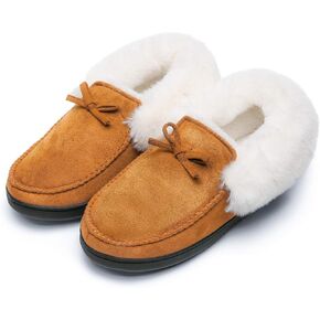 Mishansha Womens House Shoes Memory Foam Suede Moccasin Slippers Winter Warm Fleece Lined Home Shoes with Anti-Skid Rubber Sole