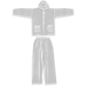 Wbestexercises 2pc Resuable Transparent EVA Rain Suits Unisex Emergency Rain Suit Clear Raincoat Waterproof Drawstring Hooded Rainwear Jacket Pants Set with Storage Bag for Hiking Drifting Camping Fishing (S, L)(L), White, Large in Saudi Arabia
