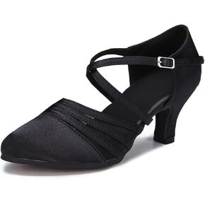 Womens Ballroom Dance Shoes for Social Beginner Salsa Latin Closed Toe Dancing Shoes 2 1/2 inches Heels S12