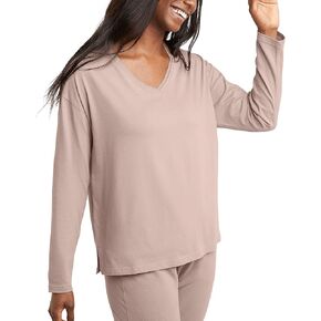 Hanes Womens Originals V-Neck Long Sleeve T-Shirt, Cotton Tees for Women, Raw Edge V-Neckline