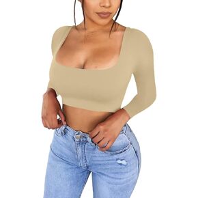 KAKALOT المرأة مثير Bodycon الأساسية طويلة الأكمام الصلبة المحاصيل أعلى T- شير in Kuwait