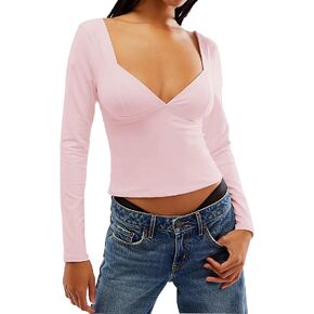 ABYOVRT Women Low Cut Tops Backless Deep V Neck Short Sleeve Crop Tops Sexy Summer Y2k Shirt Going Out Club Wear