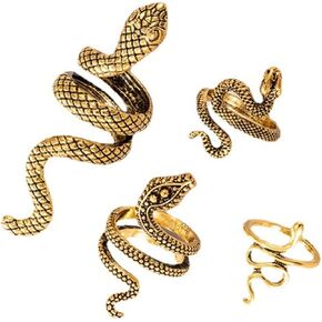 Caiyao 4Pcs Punk Gothic Reptile Serpent Snake Stackable Ring Set for Women Girl Men Boy Teen Friend Vintage Animal Cobra Statement Finger Ring Cool Halloween Exaggerated Jewelry Gift in Kuwait