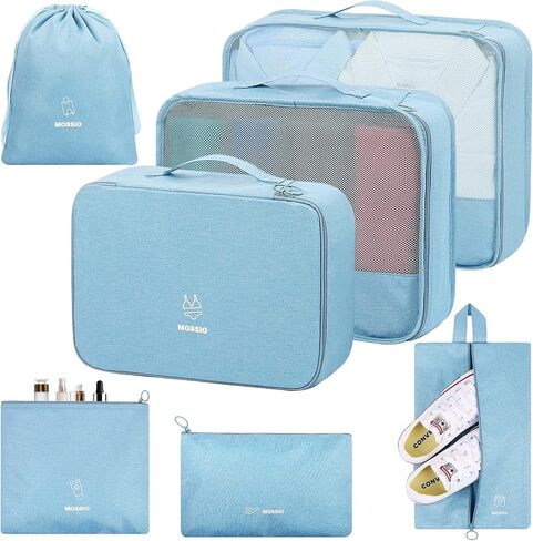 Mossio 7 Set Travel Packing Cubes - Various Size Luggage Organizers with Toiletry Bag, Laundry Bag & Shoe Bag in Kuwait