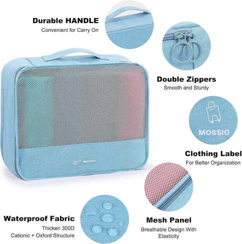 Mossio 7 Set Travel Packing Cubes - Various Size Luggage Organizers with Toiletry Bag, Laundry Bag & Shoe Bag in Kuwait
