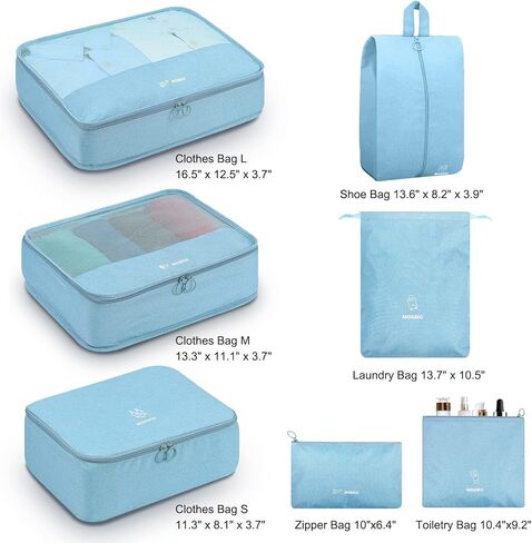 Mossio 7 Set Travel Packing Cubes - Various Size Luggage Organizers with Toiletry Bag, Laundry Bag & Shoe Bag in Kuwait