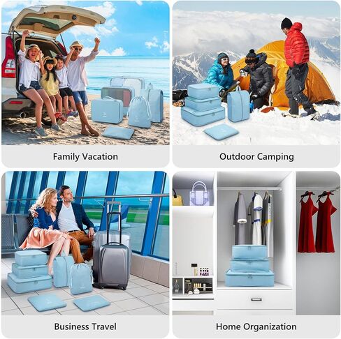 Mossio 7 Set Travel Packing Cubes - Various Size Luggage Organizers with Toiletry Bag, Laundry Bag & Shoe Bag in Kuwait