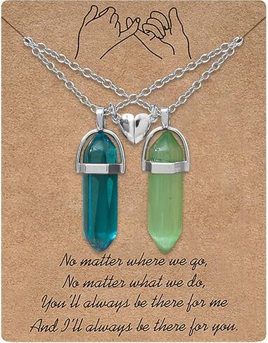 MJartoria BFF Necklace for 2 Crystal Charms Best Friend Necklace Pendant Friendship Necklace Heart Matching Necklace for Couples Gifts in Saudi Arabia