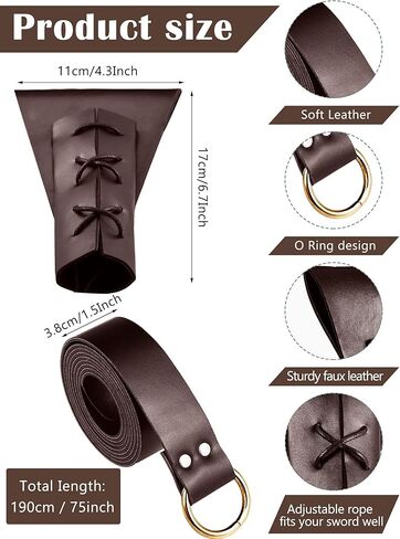 Janmercy 4 قطع من العصور الوسطى وعصر النهضة حامل السيف وحزام المبارزة والسيف للأطفال زي حامل السيف الجلدي لحفلات الهالوين in Kuwait