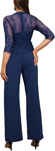 جمبسوت نسائي أنيق من الدانتيل من IUALXYBB بخصر عالٍ وأكمام متوسطة وأرجل واسعة وحفلات مسائية من قطعة واحدة مع حزام in Kuwait