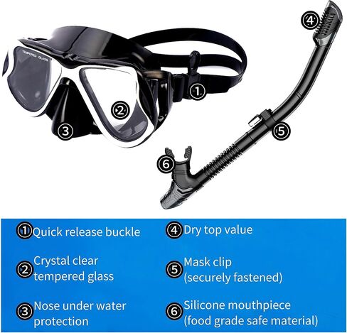 NBZZ Dry Snorkel Set,Snorkeling Gear for Adults,Swimming Snorkel Mask,Scuba Diving Snorkel Gear with Carrying Bag for Youth Men Womens in Kuwait