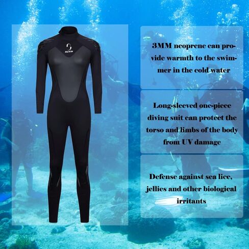 ZCCO 3 مم بدلة غطس من النيوبرين لكامل الجسم وأكمام طويلة وسحاب خلفي من النيوبرين بدلة غوص بدلة حرارية للرياضات المائية وركوب الأمواج والغطس والغوص والسباحة in Kuwait