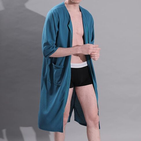 معطف منزل طويل للرجال من Lu's Chic مزود بغطاء للرأس بسحاب وغطاء للرأس وسحاب خفيف ومريح in Kuwait