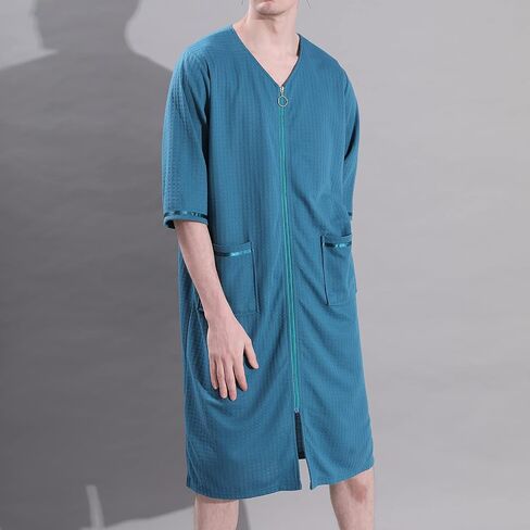 معطف منزل طويل للرجال من Lu's Chic مزود بغطاء للرأس بسحاب وغطاء للرأس وسحاب خفيف ومريح in Kuwait