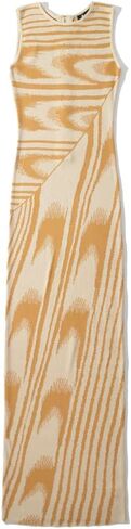 efvandoloe Summer Chic Abstract Knitted Long Dress Women Crew Neck Sleeveless Stretchable Slim Maxi Dresses in Kuwait