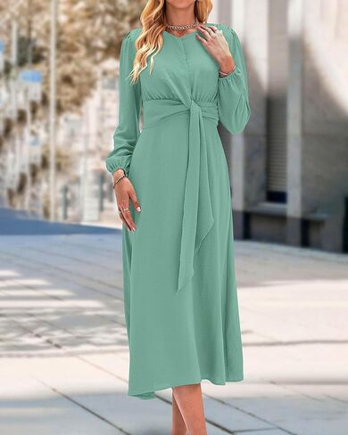 فستان XIONGMEI نسائي خريفي غير رسمي بأكمام طويلة 2023 برباط عنق وخصر وسحاب عادي ماكسي لحفلات الزفاف وحفلات الكوكتيل in Kuwait