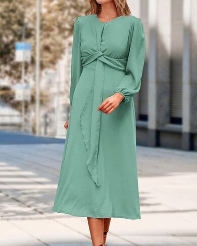 فستان XIONGMEI نسائي خريفي غير رسمي بأكمام طويلة 2023 برباط عنق وخصر وسحاب عادي ماكسي لحفلات الزفاف وحفلات الكوكتيل in Kuwait