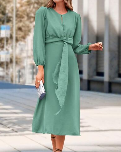 فستان XIONGMEI نسائي خريفي غير رسمي بأكمام طويلة 2023 برباط عنق وخصر وسحاب عادي ماكسي لحفلات الزفاف وحفلات الكوكتيل in Kuwait