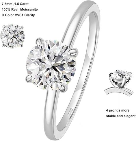 EAMTI 1.2 قيراط مويسانيتي خواتم 925 فضة خواتم الخطبة للنساء قطع مستديرة وعد خواتم الزفاف عصابات الزفاف مذهلة للنساء حجم 3-11 in Kuwait