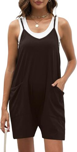 Nfsion Women's Casual Sleeveless Rompers Loose Spaghetti Strap Shorts Jumpsuit with Pockets in Kuwait