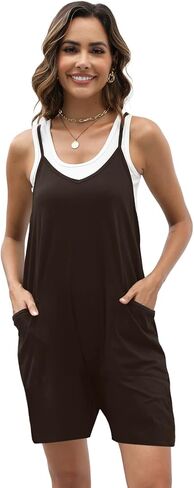 Nfsion Women's Casual Sleeveless Rompers Loose Spaghetti Strap Shorts Jumpsuit with Pockets in Kuwait