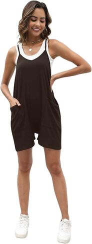 Nfsion Women's Casual Sleeveless Rompers Loose Spaghetti Strap Shorts Jumpsuit with Pockets in Kuwait
