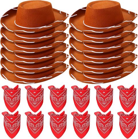 24 Pieces Cowboy Hats and Bandanas for Kids Western Cowboy Costume Hat Accessories for Birthday Western Theme Party Supplies in Kuwait