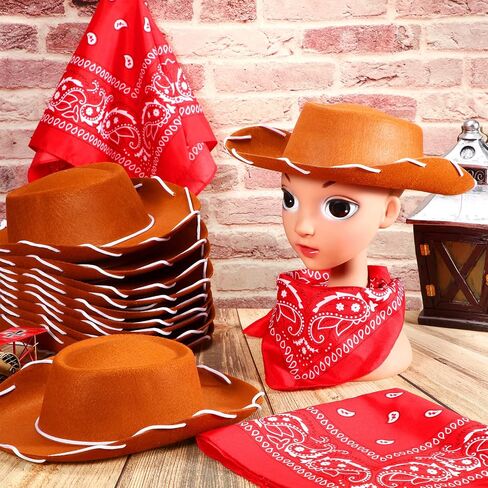 24 Pieces Cowboy Hats and Bandanas for Kids Western Cowboy Costume Hat Accessories for Birthday Western Theme Party Supplies in Kuwait