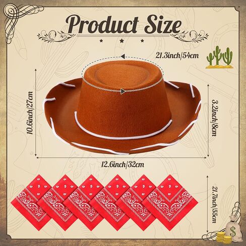 24 Pieces Cowboy Hats and Bandanas for Kids Western Cowboy Costume Hat Accessories for Birthday Western Theme Party Supplies in Kuwait