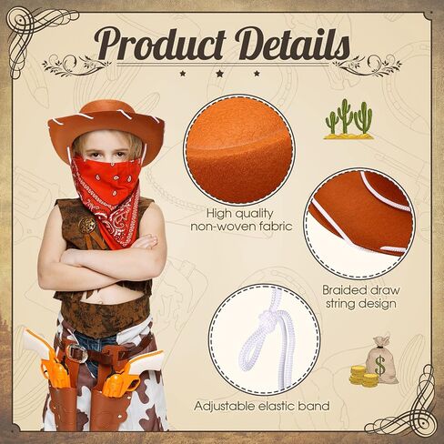 24 Pieces Cowboy Hats and Bandanas for Kids Western Cowboy Costume Hat Accessories for Birthday Western Theme Party Supplies in Kuwait