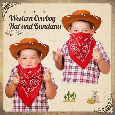 24 Pieces Cowboy Hats and Bandanas for Kids Western Cowboy Costume Hat Accessories for Birthday Western Theme Party Supplies in Kuwait