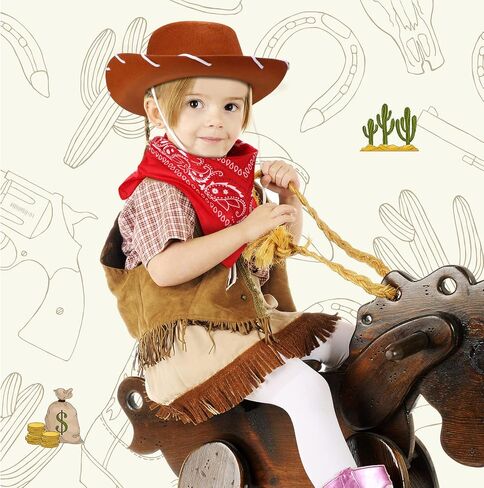 24 Pieces Cowboy Hats and Bandanas for Kids Western Cowboy Costume Hat Accessories for Birthday Western Theme Party Supplies in Kuwait