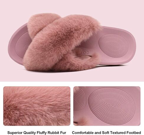 COFACE Womens Fuzzy Slides Fluff Faux Fur Cross Slippers Open Toe Yoga Mat House Slipper Sandals With Arch Support For Indoor/Outdoor in Kuwait