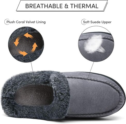 Mishansha Women's House Shoes Memory Foam Suede Moccasin Slippers Winter Warm Fleece Lined Home Shoes with Anti-Skid Rubber Sole in Kuwait