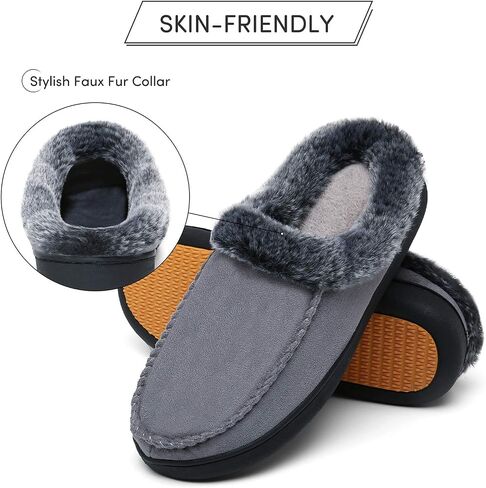 Mishansha Women's House Shoes Memory Foam Suede Moccasin Slippers Winter Warm Fleece Lined Home Shoes with Anti-Skid Rubber Sole in Kuwait