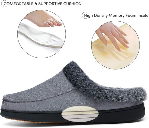 Mishansha Women's House Shoes Memory Foam Suede Moccasin Slippers Winter Warm Fleece Lined Home Shoes with Anti-Skid Rubber Sole in Kuwait