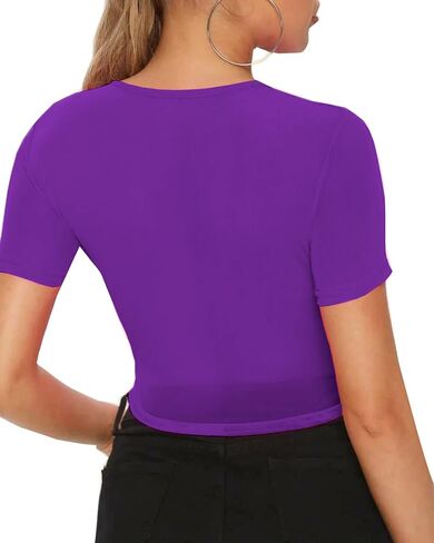 BelleLovin Women's Sheer Mesh Long Sleeve Crop Top Sexy Tee Blouse in Kuwait