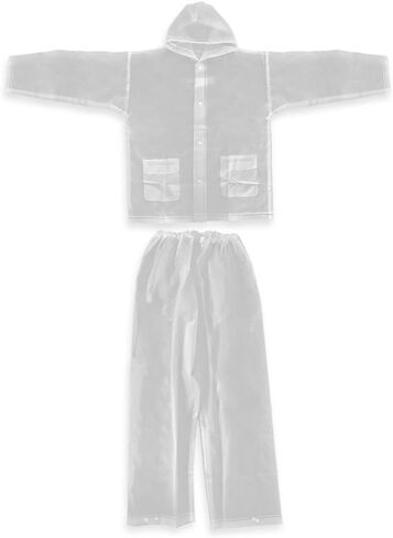Wbestexercises 2pc Resuable Transparent EVA Rain Suits Unisex Emergency Rain Suit Clear Raincoat Waterproof Drawstring Hooded Rainwear Jacket Pants Set with Storage Bag for Hiking Drifting Camping Fishing (S, L)(L), White, Large in Saudi Arabia