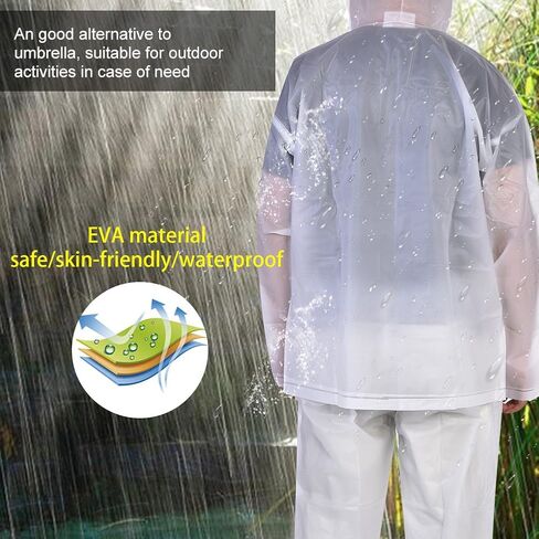 Wbestexercises 2pc Resuable Transparent EVA Rain Suits Unisex Emergency Rain Suit Clear Raincoat Waterproof Drawstring Hooded Rainwear Jacket Pants Set with Storage Bag for Hiking Drifting Camping Fishing (S, L)(L), White, Large in Saudi Arabia