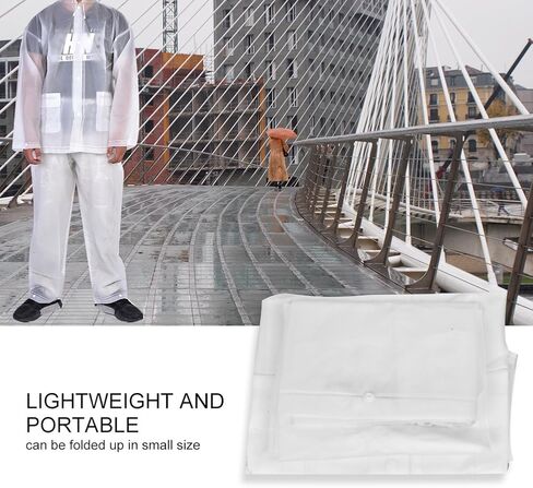Wbestexercises 2pc Resuable Transparent EVA Rain Suits Unisex Emergency Rain Suit Clear Raincoat Waterproof Drawstring Hooded Rainwear Jacket Pants Set with Storage Bag for Hiking Drifting Camping Fishing (S, L)(L), White, Large in Saudi Arabia