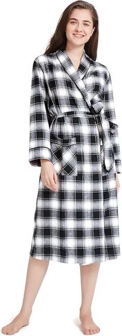 أرواب SIORO النسائية من الفلانيل، رداء حمام من القطن الناعم المنقوش بياقة شال للاسترخاء in Kuwait