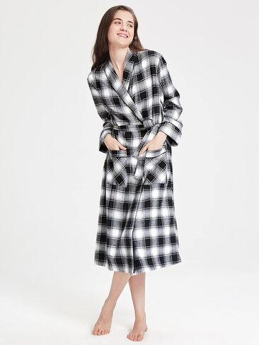 أرواب SIORO النسائية من الفلانيل، رداء حمام من القطن الناعم المنقوش بياقة شال للاسترخاء in Kuwait