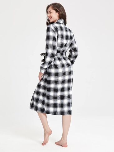 أرواب SIORO النسائية من الفلانيل، رداء حمام من القطن الناعم المنقوش بياقة شال للاسترخاء in Kuwait